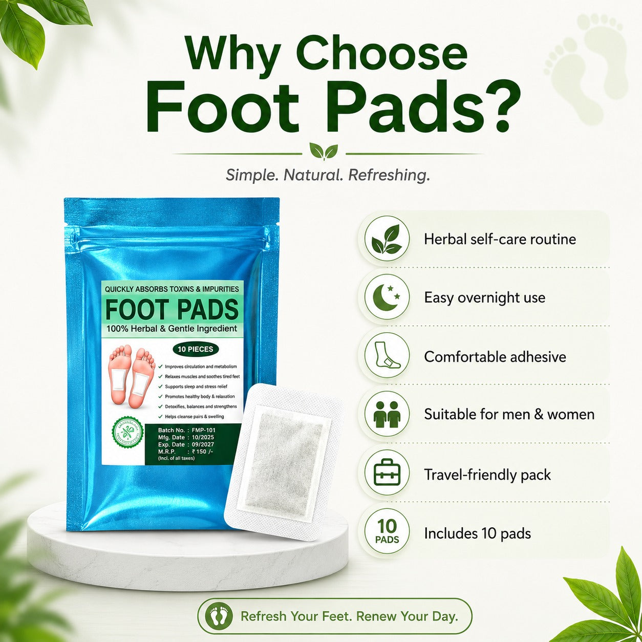 Herbal Detox Foot Pads – Overnight Wellness Patches (10 Pads)